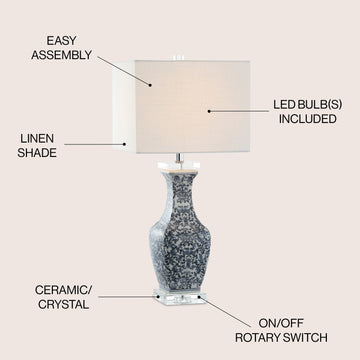 May 28" Ceramic/Crystal LED Table Lamp - JONATHAN Y